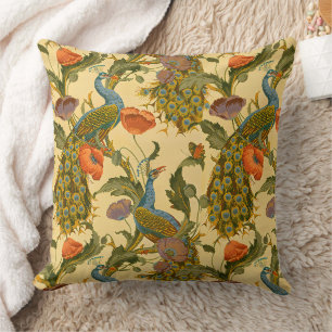 Vintage Art Nouveau Pfau Mohn Blumenmuster Kissen