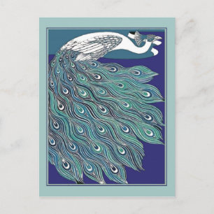 Vintage-Art-Nouveau-Pfau-Postkarte Postkarte