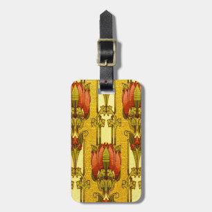 Vintage Art Nouveau rotes Tulpen-Blumenmuster Gepäckanhänger