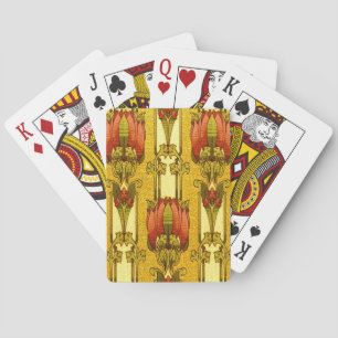 Vintage Art Nouveau rotes Tulpen-Blumenmuster Spielkarten
