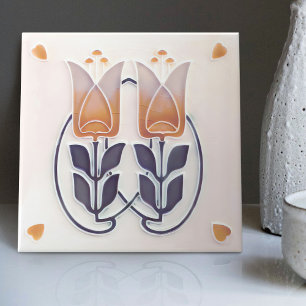 Vintage Art Nouveau Tulpen & Herzen Gibbons Fliese