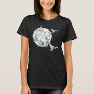 Vintage Art Nouveau Vogelschwarm mit Vollmond T-Shirt