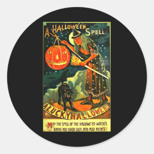Vintage Art Retro Halloween Hexe Runder Aufkleber