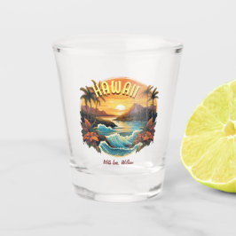 Vintage Art Sunset at Hawaii Beach Mountains Schnapsglas