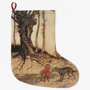 Vintage-Arthur-Rackham-Rotkäppchen-und-Wolf-Druck Großer Weihnachtsstrumpf