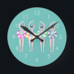 Vintage Artistic Swimming Swimmers Swim Ring Pool  Runde Wanduhr<br><div class="desc">Featuring cool modern illustration of synchronized women artistic swimmers with swim pool rings in retro colors. Swimmers from St. Tropez. Artistic swimmers gift design in a pastel colors. Cool swim team gift. synchronized swimming team gifts, synchronized swimming team coach gift. Artistic swimmers girl team gifts ideas. Artistic swimming home decor,...</div>