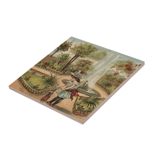 Vintage Artland-Gartenszene Fliese (Seite)