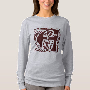 Vintage Arts Crafts Rot William Morris Monogramm T-Shirt