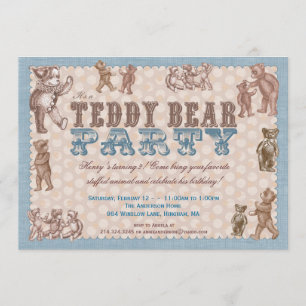 Vintage Artteddy-Bärn-Party Einladung - Blau