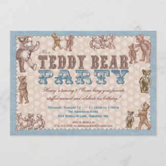Vintage Artteddy-Bärn-Party Einladung - Blau
