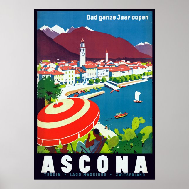 Vintage Ascona Switzerland Travel Poster (Vorne)