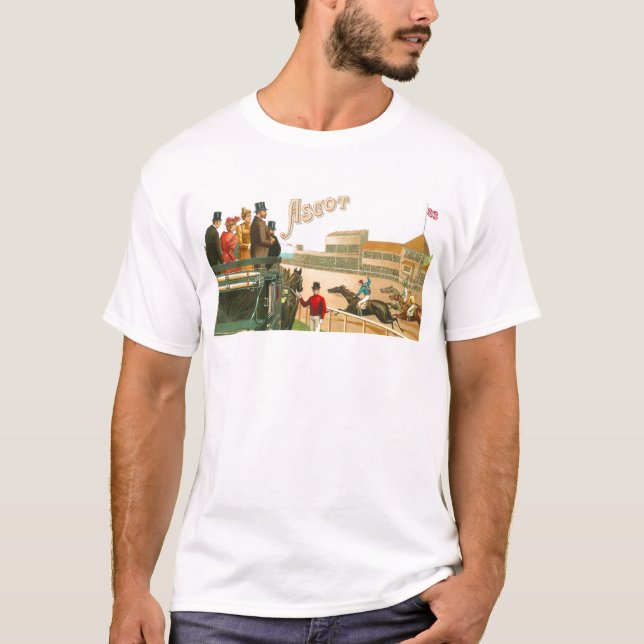 Vintage Ascot-Pferderennen-London-Kunst T-Shirt (Vorderseite)