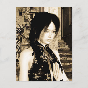 Vintage-Asiatische-Frauenporträt-Kunst Postkarte