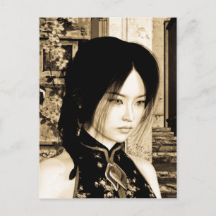 Vintage-Asiatische-Frauenporträt-Kunst Postkarte