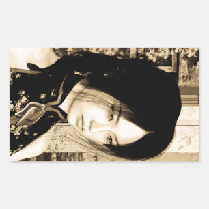 Vintage-Asiatische-Frauenporträt-Kunst Rechteckiger Aufkleber