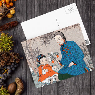 Vintage asiatische Mutter Baby Blumen Muttertag Postkarte
