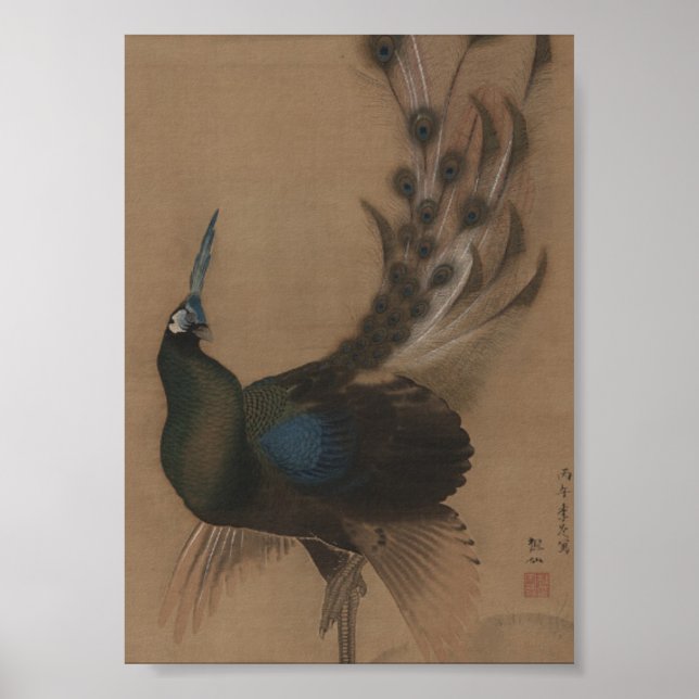 Vintage asiatische Pfauenkunst Poster (Vorne)