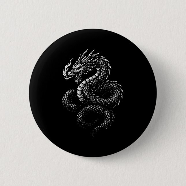 Vintage Asiatischer Drache  Button (Vorderseite)