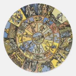 Vintage Astrologie, Renaissance Tierkreisrad, 1555 Runder Aufkleber