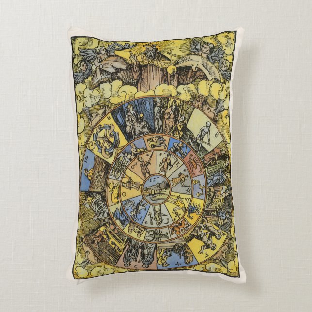 Vintage Astrologie, Renaissance Zodiac Wheel, 1555 Dekokissen (Vorderseite(Vertikal))