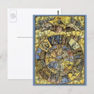 Vintage Astrologie, Renaissance Zodiac Wheel, 1555 Postkarte