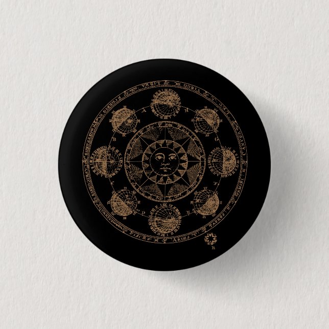 Vintage Astrologie Zodiac Wheel Button (Vorderseite)