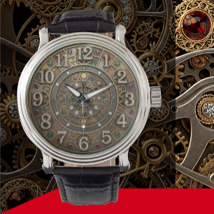 Vintage astrologische Uhr, Steampunk, Diamanten Armbanduhr