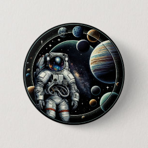 Vintage-Astronaut und Planeten Button