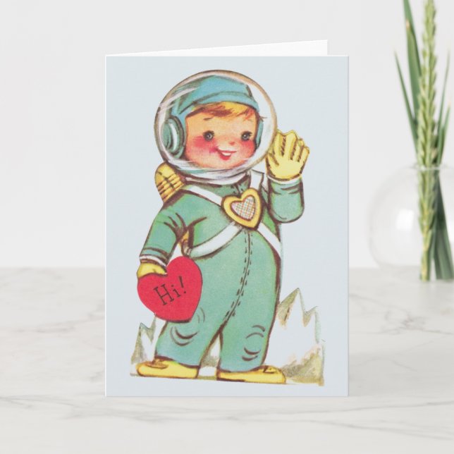 Vintage Astronautengrüßkarte Feiertagskarte (Vorderseite)