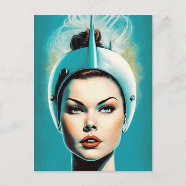 Vintage Astronautin Postkarte (Vorderseite)