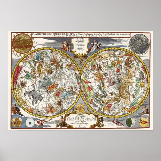 Vintage Astronomie, Himmelslandkarte Poster (Vorne)