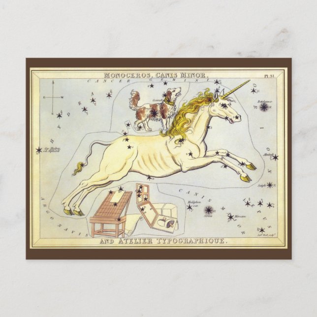 Vintage Astronomie, Monoceros-Einhornkonstellation Postkarte (Vorderseite)