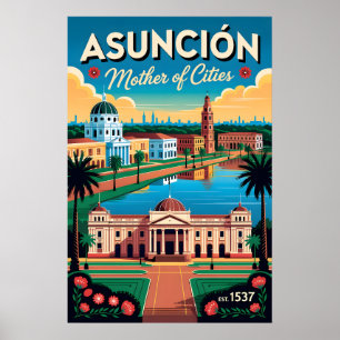 Vintage Asunción Paraguay Mutter der Städte Retro Poster