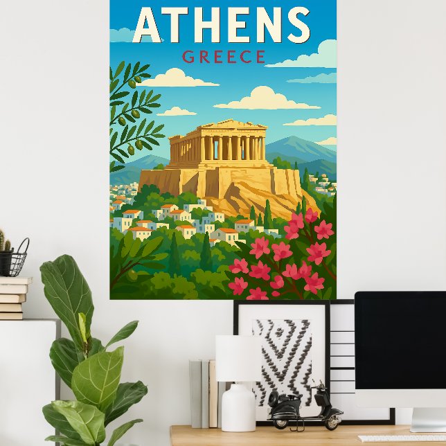 Vintage Athens Greece Parthenon Poster – Retro (Bureau à domicile)
