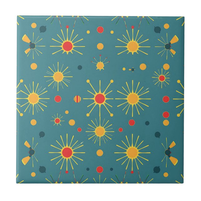 Vintage Atomexplosion Teal-Muster Fliese (Vorderseite)