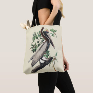 Vintage Audubon Brauner Pelikan Küsten-Vogelkunst Tasche