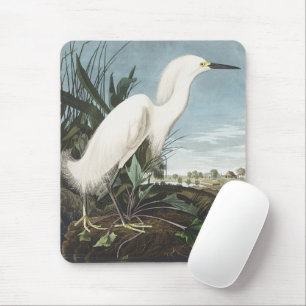 Vintage-Audubon-Schneereiher-Weißer-Reiher-Vogel-K Mousepad