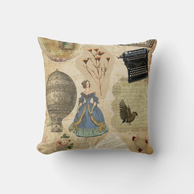 Vintage Aufkleber Altes Papierdesign Kissen (Vorderseite)