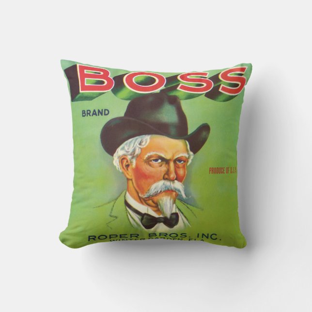 Vintage Aufkleber-Kunst CHEF Kissen (Vorderseite)