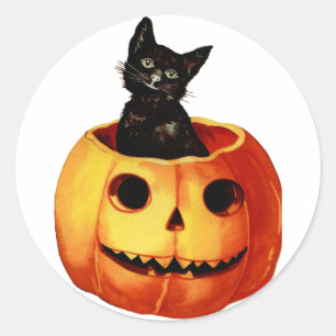 Vintage Aufkleber Schwarze Katze und Kürbis