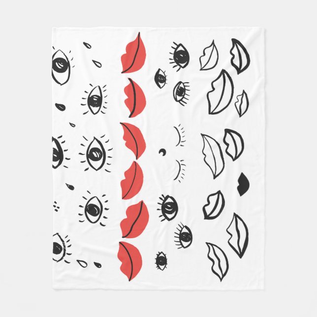 Vintage Augen, rote Lippen. Fleecedecke (Vorderseite)