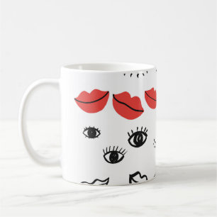 Vintage Augen, rote Lippen. Kaffeetasse