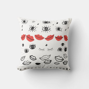 Vintage Augen, rote Lippen. Kissen