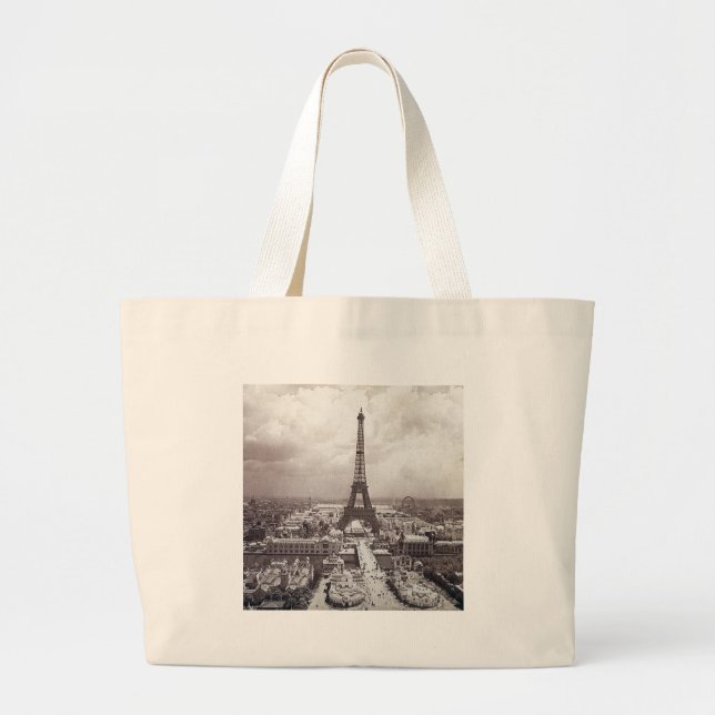 Vintage Ausstellung Universelle Eiffel-Turm-Paris Jumbo Stoffbeutel (Vorne)