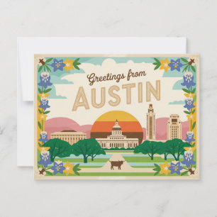 Vintage Austin Postkarte Grüße aus Austin