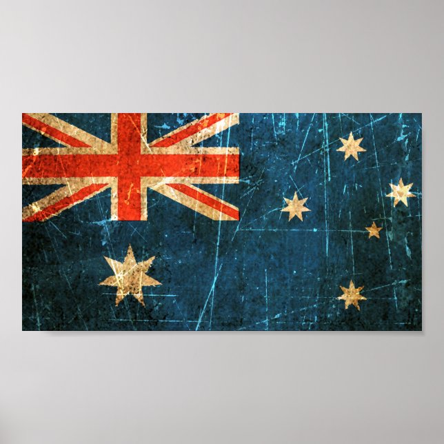 Vintage australische Flagge mit Kratzern und Abnut Poster (Vorne)