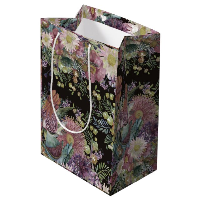 Vintage australische Wildblumen Mittlere Geschenktüte (Rückseite Schrägansicht)