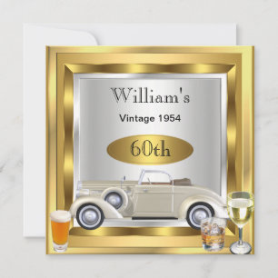 Vintage-Auto Herren 60. Geburtstagsfeier Gold Silb Einladung