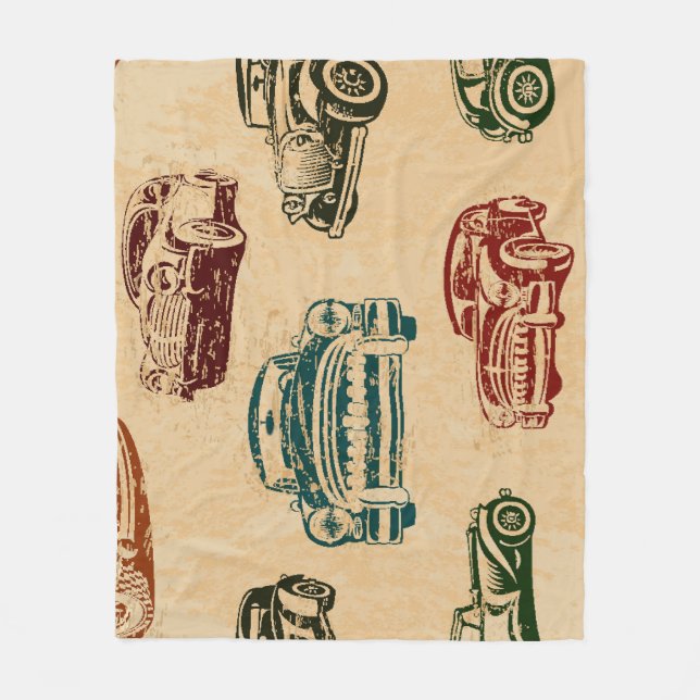 Vintage-Auto-Illustrationshintergrundmuster Fleecedecke (Vorderseite)