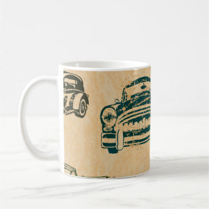 Vintage-Auto-Illustrationshintergrundmuster Kaffeetasse